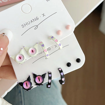 DAIIIBABYYY  -  Cute Funny Monster Eyes Stud Earrings Set Women Y2K Kpop Fashion C-Shape Earring Set Goth Jewelry brincos Accessories